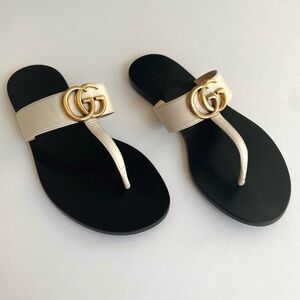 Gucci Marmont GG Thong Flip Flop Sandals, White Leather, Size EU 35.5, US 5.5